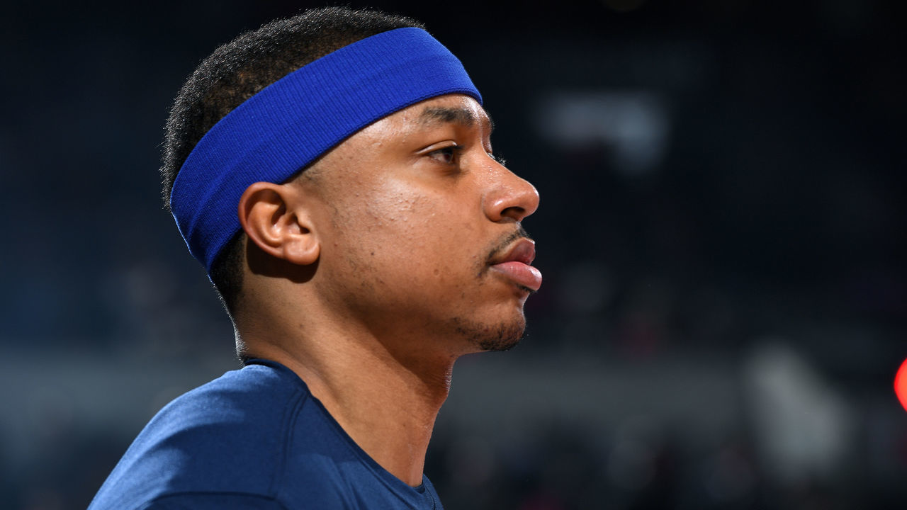 PORTLAND, OR - MAY 3: Isaiah Thomas #0 of the Denver Nuggets looks on before Game Three of the Western Conference Semifinals against the Portland Trail Blazers during the 2019 NBA Playoffs on May 3, 2019 at the Moda Center Arena in Portland, Oregon. NOTE TO USER: User expressly acknowledges and agrees that, by downloading and/or using this photograph, user is consenting to the terms and conditions of the Getty Images License Agreement. Mandatory Copyright Notice: Copyright 2019 NBAE