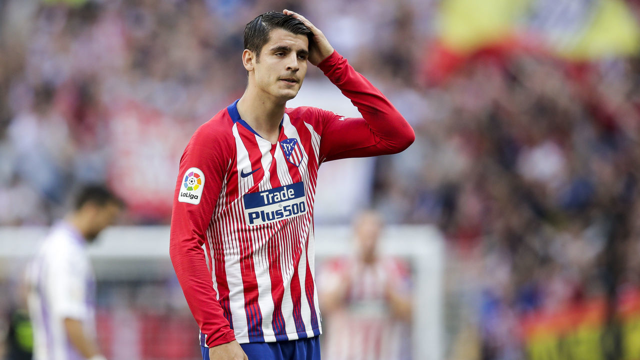 MADRID, SPAIN - APRIL 27: Alvaro Morata of Atletico Madrid during the La Liga Santander match between Atletico Madrid v Real Valladolid at the Estadio Wanda Metropolitano on April 27, 2019 in Madrid Spain