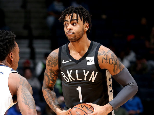 MINNEAPOLIS, MN - NOVEMBER 12: D'Angelo Russell #1 of the Brooklyn Nets handles the ball against the Minnesota Timberwolves on November 12, 2018 at Target Center in Minneapolis, Minnesota. Mandatory Copyright Notice: Copyright 2018 NBAE