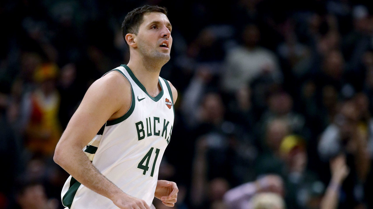 MILWAUKEE, WISCONSIN - MAY 17: Nikola Mirotic #41 of the Milwaukee Bucks jogs across the court in the first quarter against the Toronto Raptors during Game Two of the Eastern Conference Finals of the 2019 NBA Playoffs at the Fiserv Forum on May 17, 2019 in Milwaukee, Wisconsin.