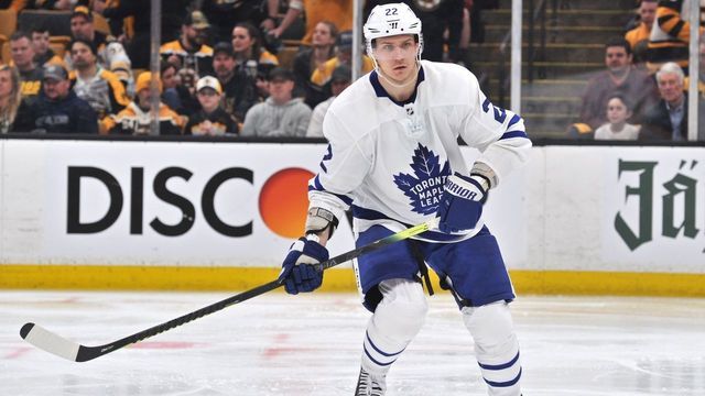 BOSTON, MA - APRIL 13: Toronto Maple Leafs defenseman Nikita Zaitsev (22) looks for a pass from a teammate. During Game 2 in the First round of the Stanley Cup playoffs featuring the Toronto Maple Leafs against the Boston Bruins on April 13, 2019 at TD Garden in Boston, MA.