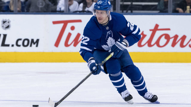 TORONTO, ON - MARCH 25: Toronto Maple Leafs Defenceman Nikita Zaitsev (22) skates with the puck during the NHL regular season game between the Florida Panthers and the Toronto Maple Leafs on March 25, 2019, at Scotiabank Arena in Toronto, ON, Canada.