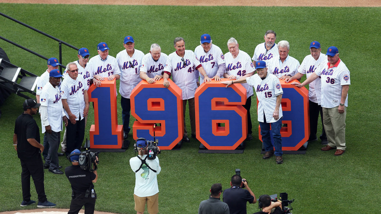 FLUSHING, NY - JUNE 29: The 1969 New York Mets are honored during the 50th Anniversary of the Mets winning the World Series before the game between the Atlanta Braves and the New York Mets at Citi Field on Saturday, June 29, 2019 in Flushing, New York.