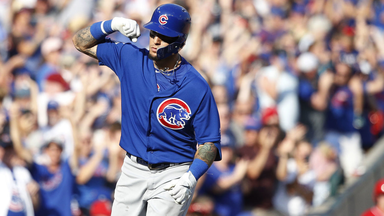 CINCINNATI, OH - JUNE 29: Javier Baez #9 of the Chicago Cubs reacts after hitting a grand slam home run against the Cincinnati Reds in the eighth inning at Great American Ball Park on June 29, 2019 in Cincinnati, Ohio. The Cubs won 6-0.