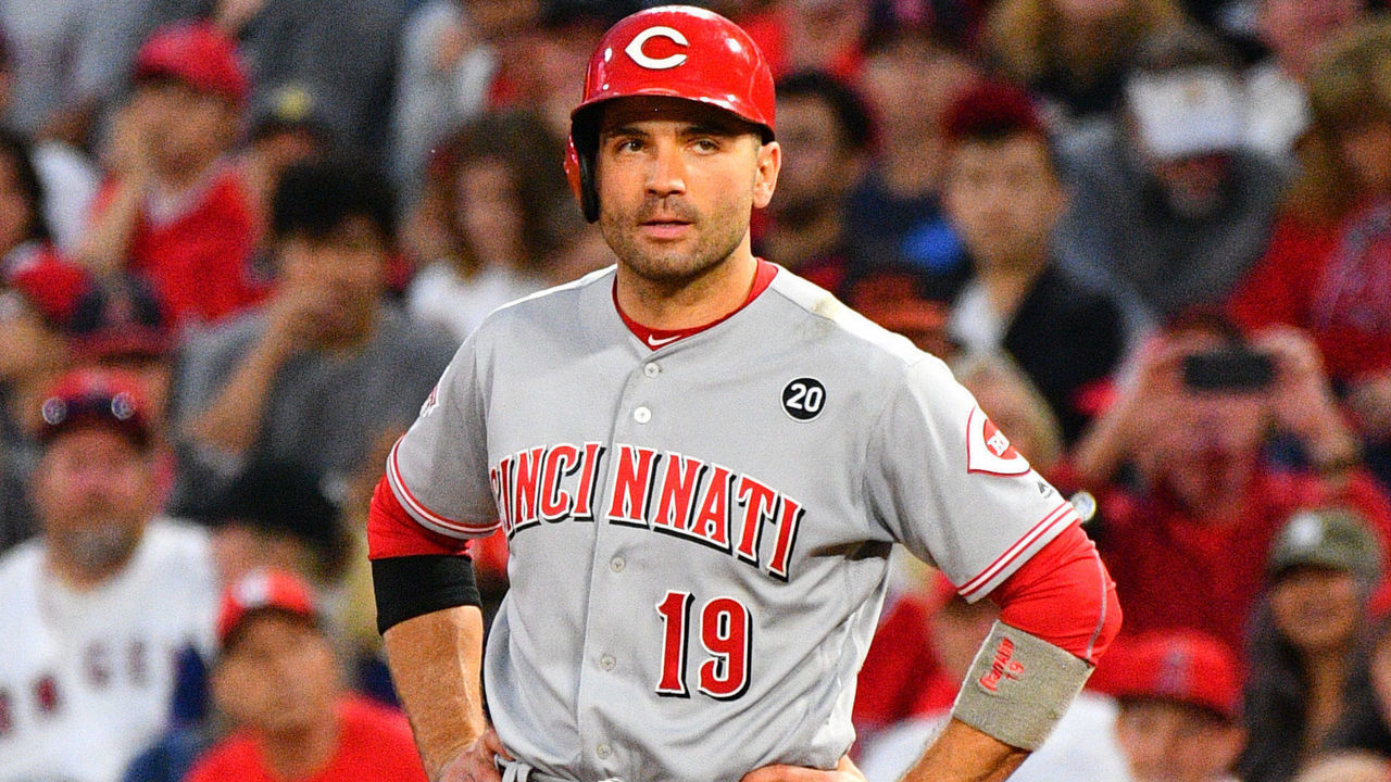 ANAHEIM, CA - JUNE 25: Cincinnati Reds designated hitter Joey Votto (19) looks on during a MLB game between the Cincinnati Reds and the Los Angeles Angels of Anaheim on June 25, 2019 at Angel Stadium of Anaheim in Anaheim, CA.