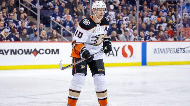WINNIPEG, MB - FEBRUARY 2: Corey Perry #10 of the Anaheim Ducks keeps an eye on the play during second period action against the Winnipeg Jets at the Bell MTS Place on February 2, 2019 in Winnipeg, Manitoba, Canada.