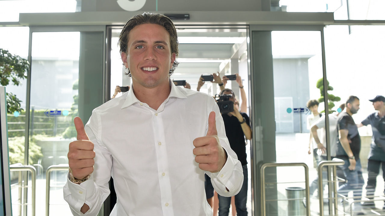TURIN, ITALY - JUNE 30: Juventus New Signing Luca Pellegrini arrives at JMedical for Medical Tests on June 30, 2019 in Turin, Italy.