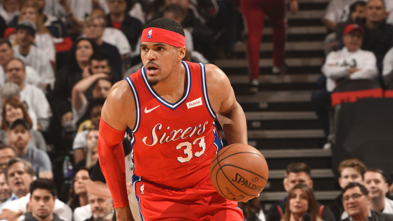 TORONTO, CANADA - MAY 12: Tobias Harris #33 of the Philadelphia 76ers handles the ball against the Toronto Raptors during Game Seven of the Eastern Conference Semi-Finals of the 2019 NBA Playoffs on May 12, 2019 at the Scotiabank Arena in Toronto, Ontario, Canada. Mandatory Copyright Notice: Copyright 2019 NBAE