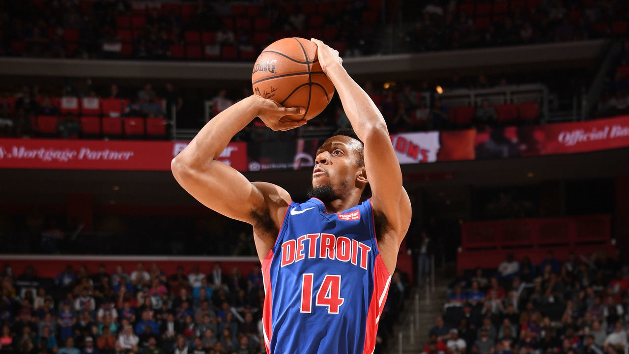 DETROIT, MI - APRIL 22: Ish Smith #14 of the Detroit Pistons shoots the ball against the Milwaukee Bucks during Game Four of Round One of the 2019 NBA Playoffs on April 22, 2019 at Little Caesars Arena in Detroit, Michigan. NOTE TO USER: User expressly acknowledges and agrees that, by downloading and/or using this photograph, User is consenting to the terms and conditions of the Getty Images License Agreement. Mandatory Copyright Notice: Copyright 2019 NBAE