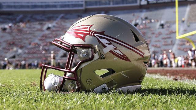 TALLAHASSEE, FL - DECEMBER 2: A general view of a Florida State Seminoles Helmet on the field before the game against the Louisiana Monroe Warhawks at Doak Campbell Stadium on Bobby Bowden Field on December 2, 2017 in Tallahassee, Florida. Florida State defeated Louisiana Monroe 42 to 10.