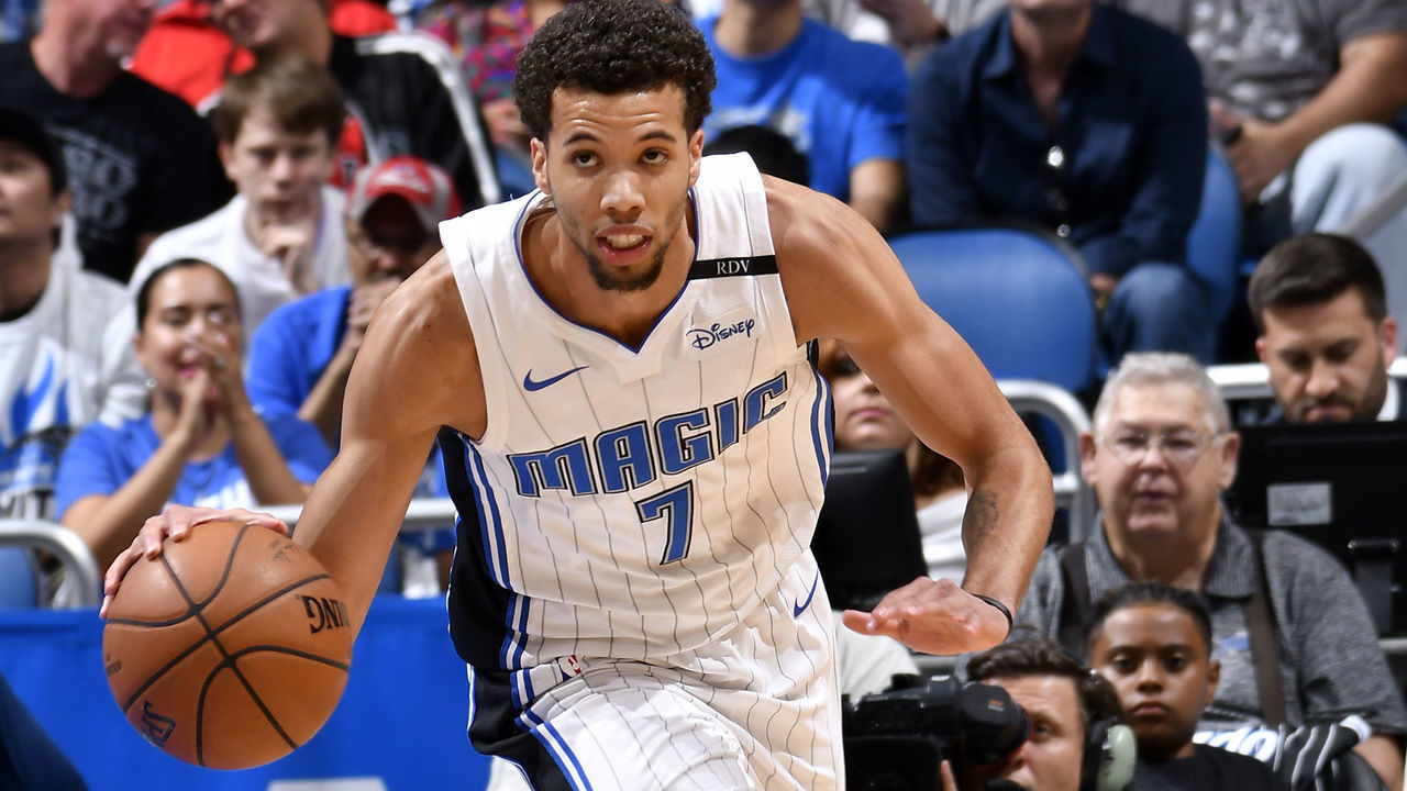 ORLANDO, FL - APRIL 21: Michael Carter-Williams #7 of the Orlando Magic brings the ball up the court against the Toronto Raptors during Game Four of Round One of the 2019 NBA Playoffs on April 21, 2019 at Amway Center in Orlando, Florida. Mandatory Copyright Notice: Copyright 2019 NBAE