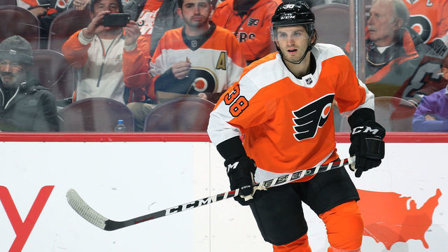 PHILADELPHIA, PA - MARCH 11: Ryan Hartman #38 of the Philadelphia Flyers skates against the Ottawa Senators on March 11, 2019 at the Wells Fargo Center in Philadelphia, Pennsylvania.