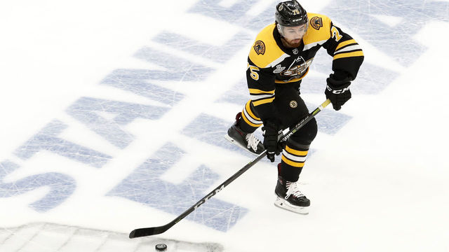 BOSTON, MA - JUNE 06: Boston Bruins defenseman Connor Clifton (75) looks up ice during Game 5 of the Stanley Cup Final between the Boston Bruins and the St. Louis Blues on June 6, 2019, at TD Garden in Boston, Massachusetts.