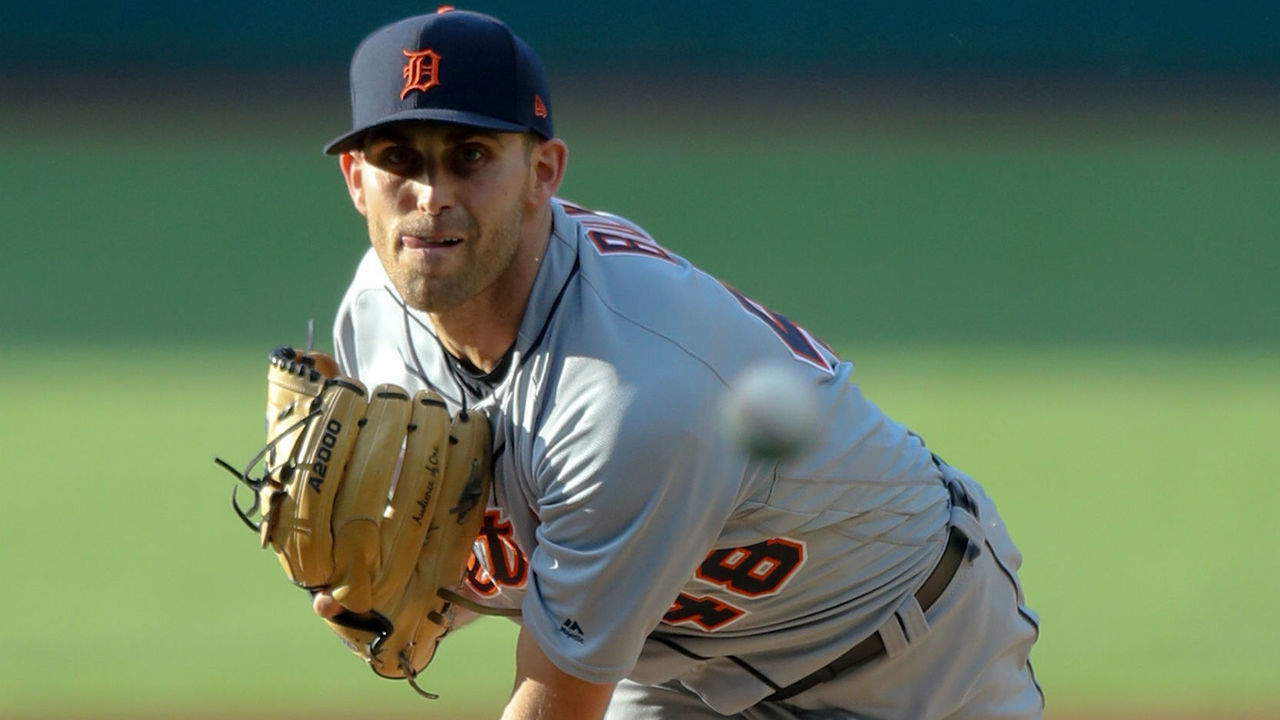 CLEVELAND, OH - JUNE 21: Detroit Tigers starting pitcher Matthew Boyd (48) delivers a pitch to the plate during the first inning of the Major League Baseball game between the Detroit Tigers and Cleveland Indians on June 21, 2019, at Progressive Field in Cleveland, OH.