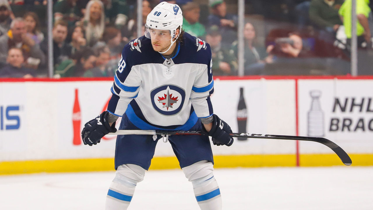 ST. PAUL, MN - APRIL 2: Nathan Beaulieu #88 of the Winnipeg Jets looks on during a first period stoppage in play against the Minnesota Wild at the Xcel Energy Center on April 2, 2019 in St. Paul, Minnesota. The Wild defeated the Jets 5-1.