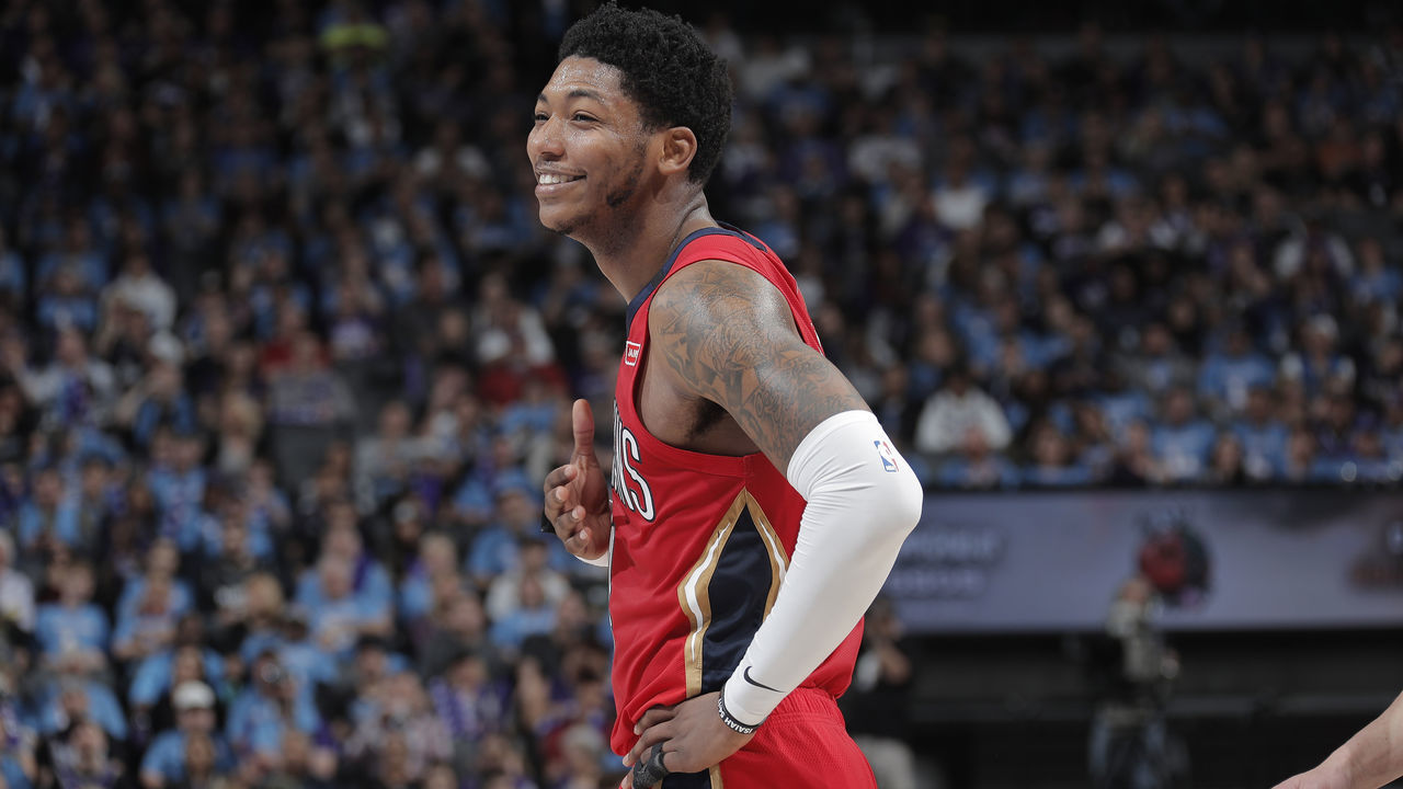 SACRAMENTO, CA - APRIL 7: Elfrid Payton #4 of the New Orleans Pelicans looks on during the game against the Sacramento Kings on April 7, 2019 at Golden 1 Center in Sacramento, California. NOTE TO USER: User expressly acknowledges and agrees that, by downloading and or using this photograph, User is consenting to the terms and conditions of the Getty Images Agreement. Mandatory Copyright Notice: Copyright 2019 NBAE