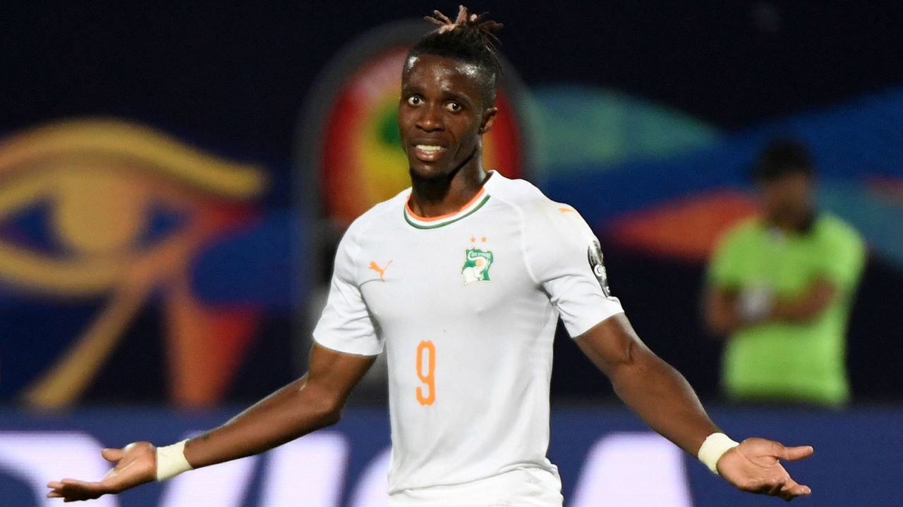Ivory Coast's forward Wilfried Zaha reacts during the 2019 Africa Cup of Nations (CAN) Group D football match between Namibia and Ivory Coast at the 30 June Stadium in the Egyptian capital Cairo on July 1, 2019.