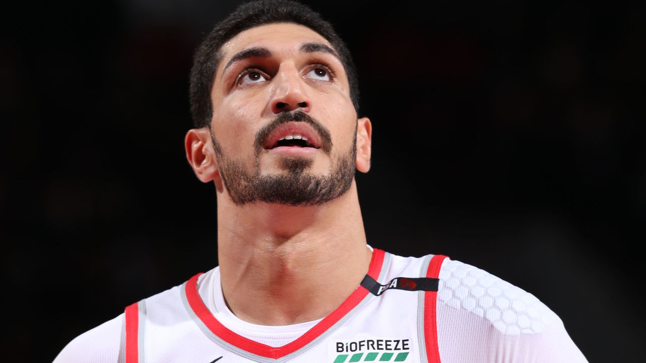 PORTLAND, OR - MAY 18: Enes Kanter #00 of the Portland Trail Blazers looks on during Game Three of the Western Conference Finals of the 2019 NBA Playoffs against the Golden State Warriors on May 18, 2019 at the Moda Center in Portland, Oregon. Mandatory Copyright Notice: Copyright 2019 NBAE