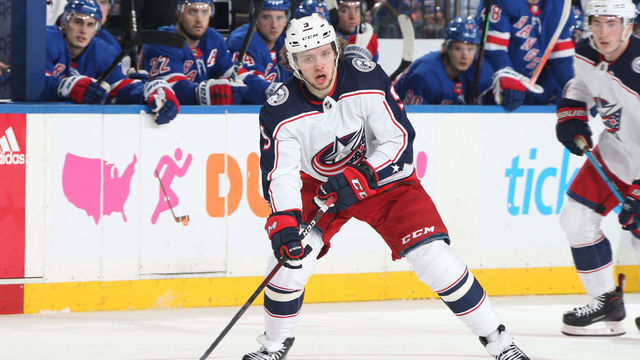 NEW YORK, NY - APRIL 05: Artemi Panarin #9 of the Columbus Blue Jackets skates with the puck against the New York Rangers at Madison Square Garden on April 5, 2019 in New York City.