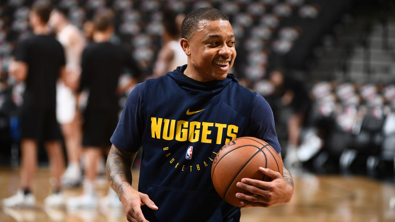 SAN ANTONIO, TX - APRIL 25: Isaiah Thomas #0 of the Denver Nuggets smiles prior to Game Six of Round One against the Denver Nuggets during the 2019 NBA Playoffs on April 25, 2019 at the AT&T Center in San Antonio, Texas. NOTE TO USER: User expressly acknowledges and agrees that, by downloading and/or using this photograph, user is consenting to the terms and conditions of the Getty Images License Agreement. Mandatory Copyright Notice: Copyright 2019 NBAE (Photos by Garrett Ellwood/NBAE via Getty Images)