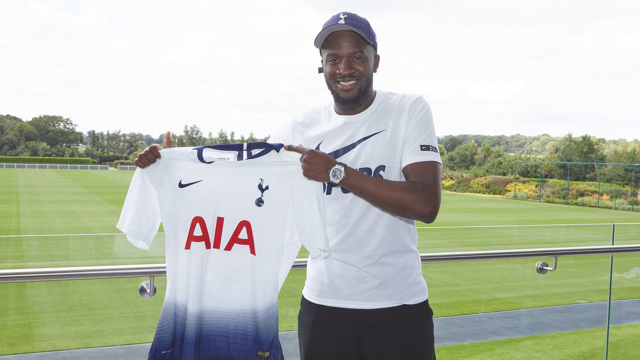 ENFIELD, ENGLAND - JULY 02: Tanguy Ndombele of Tottenham Hotspur poses for a photo at Enfield Training Centre on July 02, 2019 in Enfield, England.