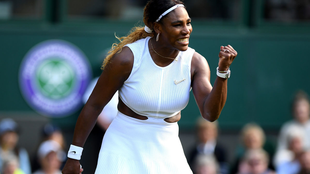 LONDON, ENGLAND - JULY 02: Serena Williams of The United States celebrates in her Ladies' Singles first round match against Giulia Gatto-Monticone of Italy during Day two of The Championships - Wimbledon 2019 at All England Lawn Tennis and Croquet Club on July 02, 2019 in London, England.