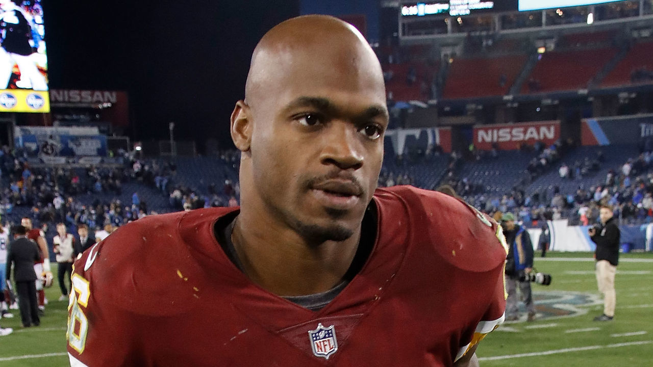 NASHVILLE, TN - DECEMBER 22: Adrian Peterson #26 of the Washington Redskins leaves the field after a loss to the Tennessee Titans at Nissan Stadium on December 22, 2018 in Nashville, Tennessee.