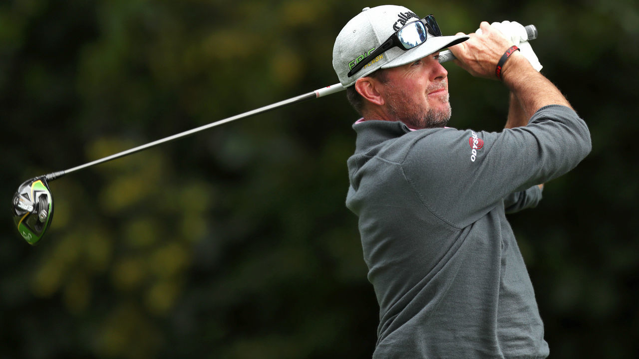 PACIFIC PALISADES, CALIFORNIA - FEBRUARY 14: Robert Garrigus hits a tee shot on the 12th hole during the first round of the Genesis Open at Riviera Country Club on February 14, 2019 in Pacific Palisades, California.