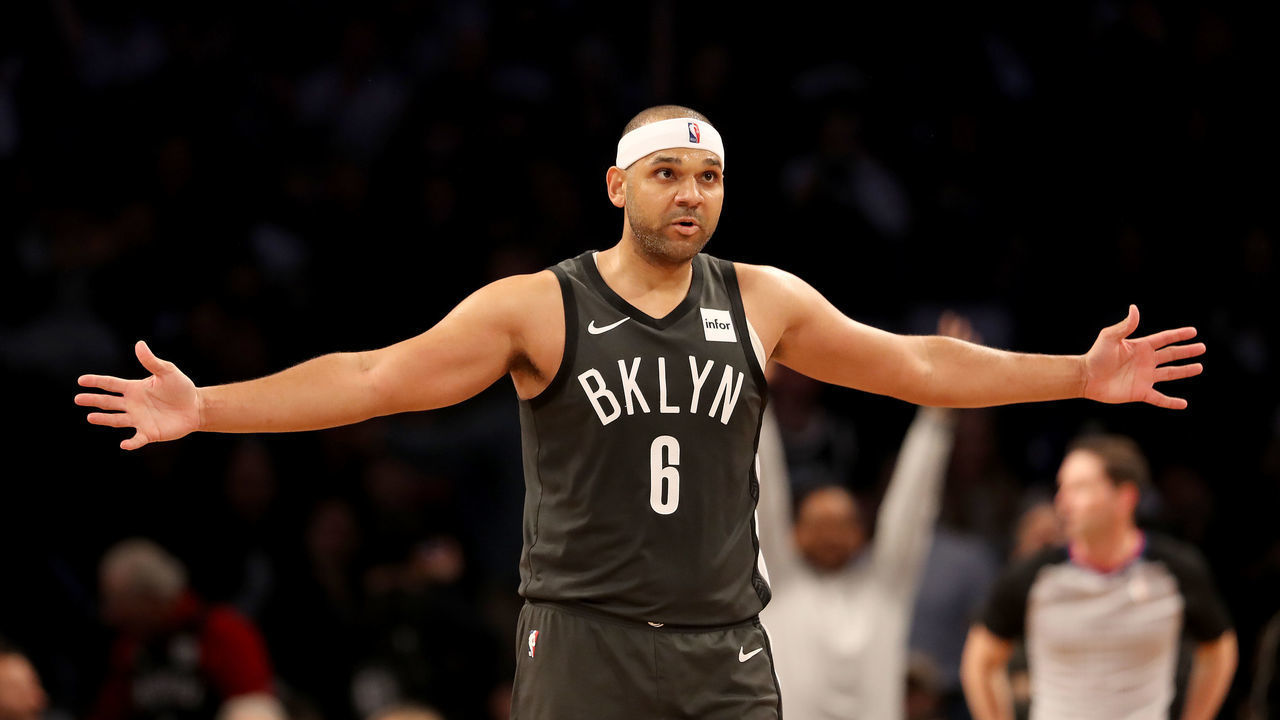 NEW YORK, NEW YORK - APRIL 20: Jared Dudley #6 of the Brooklyn Nets celebrates his three point shot in the first half against the Philadelphia 76ers at Barclays Center on April 20, 2019 in the Brooklyn borough of New York City.