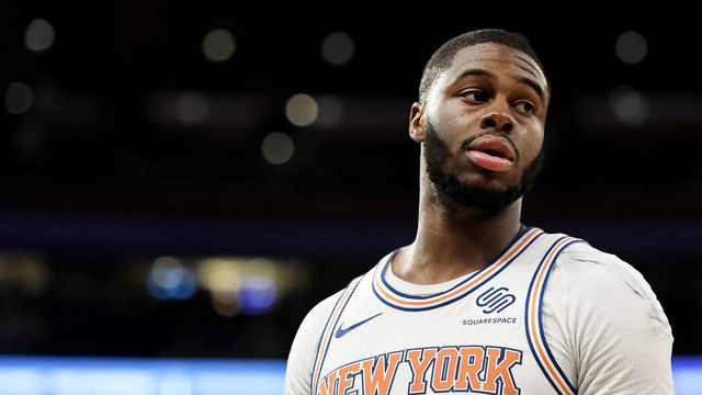 NEW YORK, NEW YORK - MARCH 22: Emmanuel Mudiay #1 of the New York Knicks looks on during the second half of the game against the Denver Nuggets at Madison Square Garden on March 22, 2019 in New York City.