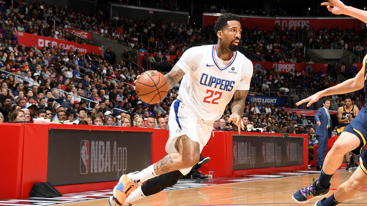 LOS ANGELES, CA - APRIL 10: Wilson Chandler #22 of the LA Clippers handles the ball against the Utah Jazz on April 10, 2019 at STAPLES Center in Los Angeles, California. NOTE TO USER: User expressly acknowledges and agrees that, by downloading and/or using this photograph, user is consenting to the terms and conditions of the Getty Images License Agreement. Mandatory Copyright Notice: Copyright 2019 NBAE