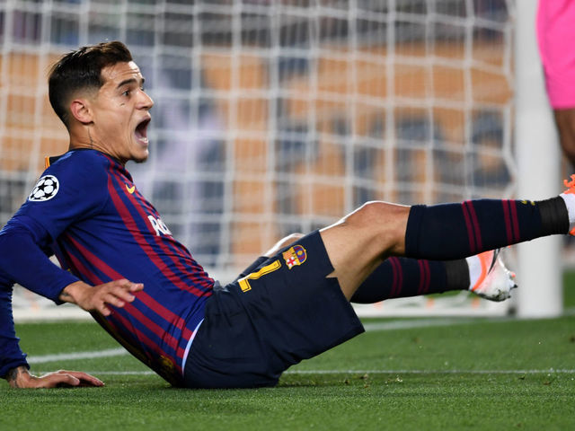 BARCELONA, SPAIN - MAY 01: Philippe Coutinho of FC Barcelona reacts during the UEFA Champions League Semi Final first leg match between Barcelona and Liverpool at the Nou Camp on May 1, 2019 in Barcelona, Spain.