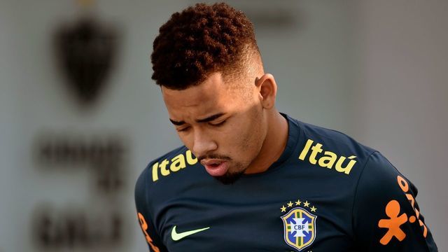 Brazil's player Gabriel Jesus takes part in a training session at Cidade do Galo, in Belo Horizonte, state of Minas Gerais, Brazil, on July 1, 2019, on the eve of their Copa America semifinal against Argentina.