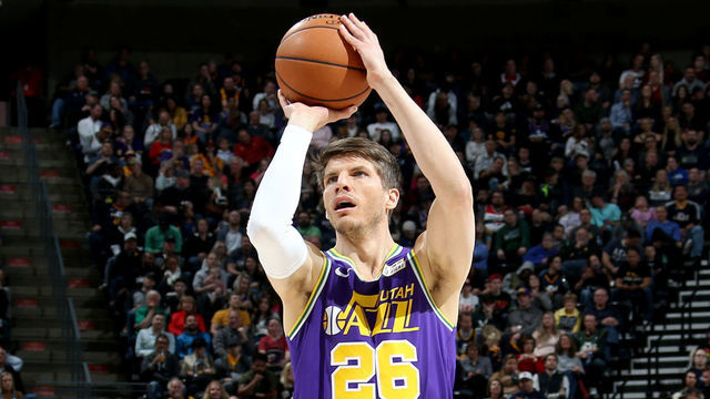 SALT LAKE CITY, UT - MARCH 29: Kyle Korver #26 of the Utah Jazz shoots a free throw during the game against the Washington Wizards on March 29, 2019 at vivint.SmartHome Arena in Salt Lake City, Utah. Mandatory Copyright Notice: Copyright 2019 NBAE