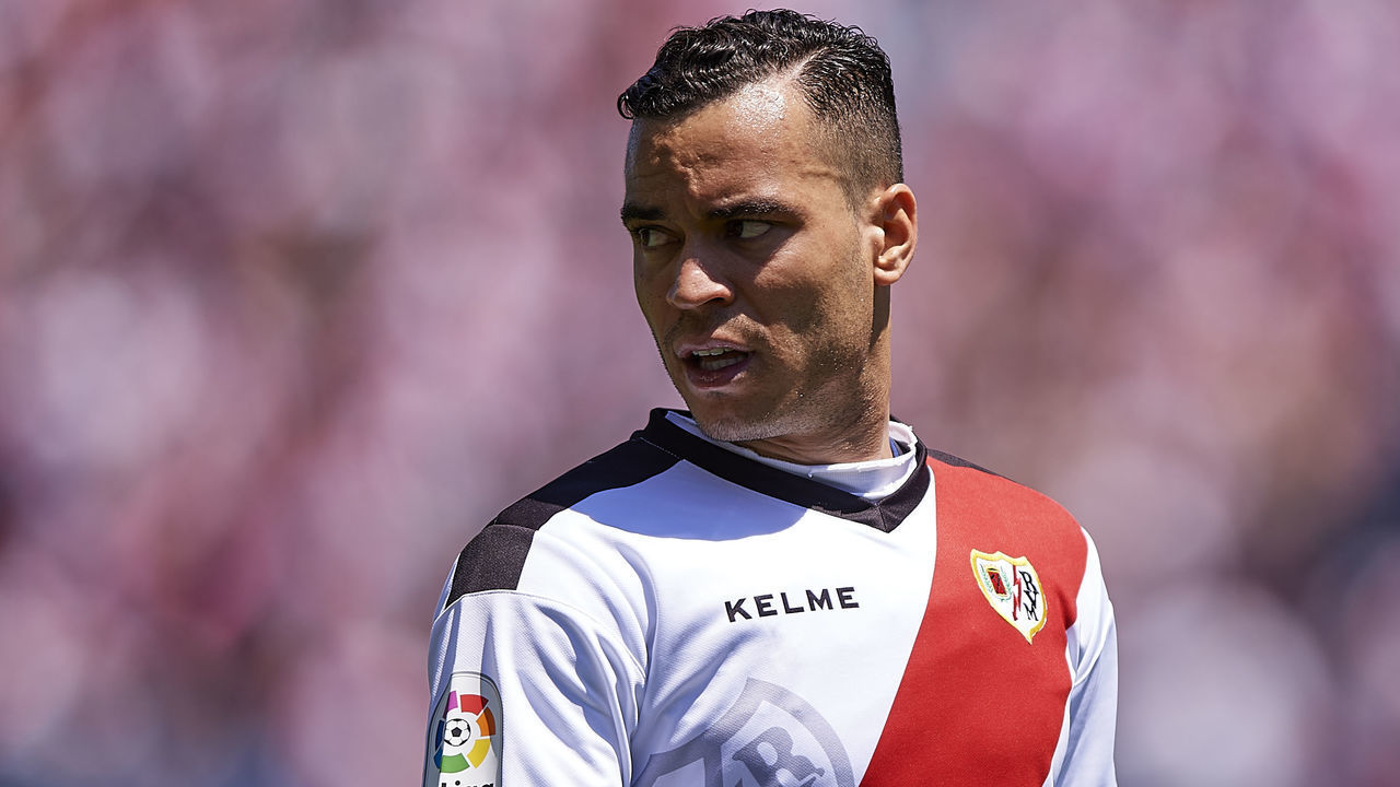 VALENCIA, SPAIN - MAY 04: Raul de Tomas of Rayo Vallecano de Madrid reacts during the La Liga match between Levante UD and Rayo Vallecano de Madrid at Ciutat de Valencia on May 04, 2019 in Valencia, Spain.