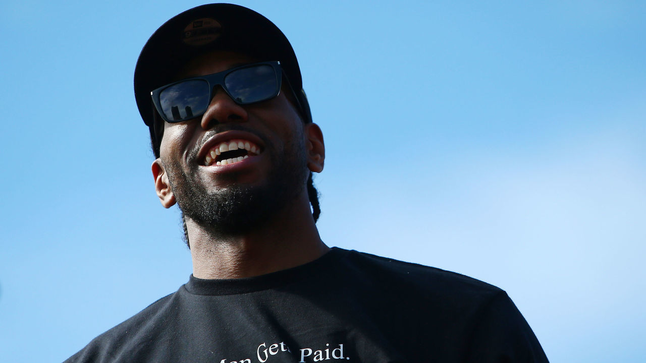 TORONTO, ON - JUNE 17: Kawhi Leonard #2 of the Toronto Raptors looks on during the Toronto Raptors Victory Parade on June 17, 2019 in Toronto, Canada. The Toronto Raptors beat the Golden State Warriors 4-2 to win the 2019 NBA Finals.
