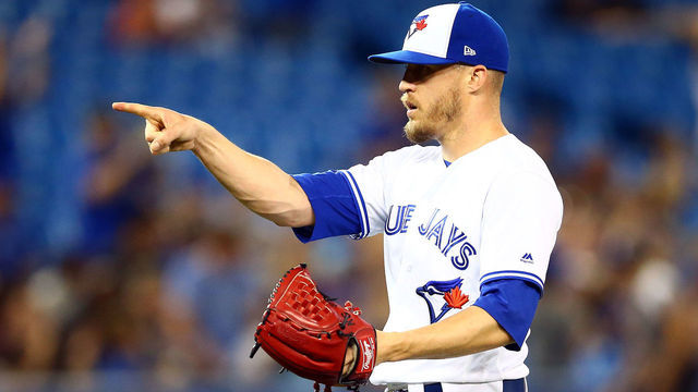 TORONTO, ON - JULY 03: Ken Giles #51 of the Toronto Blue Jays reacts after the final out a MLB game against the Boston Red Sox at Rogers Centre on July 03, 2019 in Toronto, Canada.