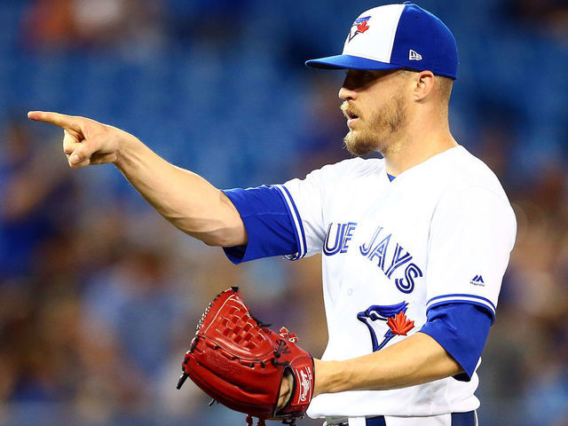 TORONTO, ON - JULY 03: Ken Giles #51 of the Toronto Blue Jays reacts after the final out a MLB game against the Boston Red Sox at Rogers Centre on July 03, 2019 in Toronto, Canada.