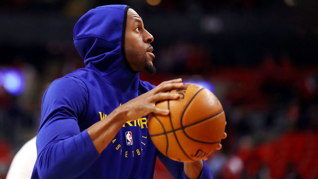 TORONTO, ONTARIO - JUNE 10: Andre Iguodala #9 of the Golden State Warriors warms up before Game Five of the 2019 NBA Finals against the Toronto Raptors at Scotiabank Arena on June 10, 2019 in Toronto, Canada.