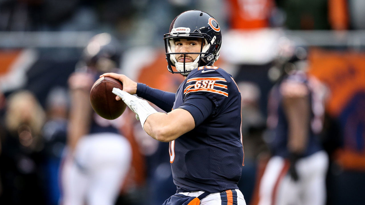 CHICAGO, ILLINOIS - JANUARY 06: Mitchell Trubisky #10 of the Chicago Bears warms up before the NFC Wild Card Playoff game against the Philadelphia Eagles at Soldier Field on January 06, 2019 in Chicago, Illinois.