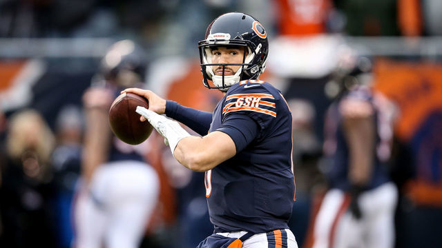 CHICAGO, ILLINOIS - JANUARY 06: Mitchell Trubisky #10 of the Chicago Bears warms up before the NFC Wild Card Playoff game against the Philadelphia Eagles at Soldier Field on January 06, 2019 in Chicago, Illinois.