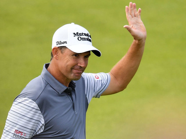Clare , Ireland - 4 July 2019; Padraig Harrington of Ireland acknowledges the gallery after finishing his round on the 18th green during day one of the 2019 Dubai Duty Free Irish Open at Lahinch Golf Club in Lahinch, Clare.