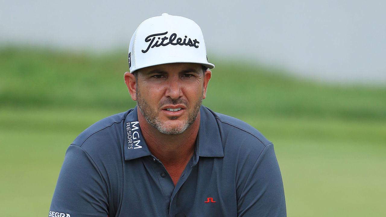BLAINE, MINNESOTA - JULY 04: Scott Piercy of the United States looks over a putt on the 17th green during the first round of the 3M Open at TPC Twin Cities on July 04, 2019 in Blaine, Minnesota.