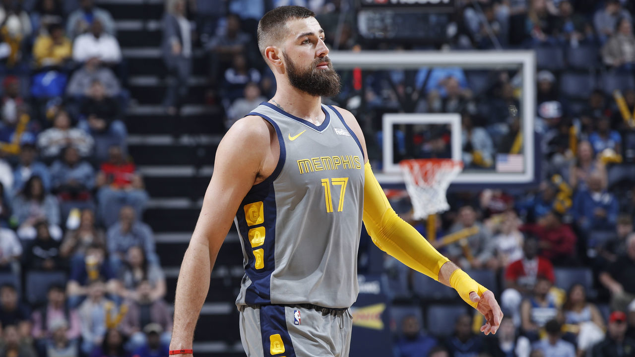 MEMPHIS, TN - MARCH 23: Jonas Valanciunas #17 of the Memphis Grizzlies looks on during the game against the Minnesota Timberwolves at FedExForum on March 23, 2019 in Memphis, Tennessee. Minnesota won 112-99. NOTE TO USER: User expressly acknowledges and agrees that, by downloading and or using the photograph, User is consenting to the terms and conditions of the Getty Images License Agreement.