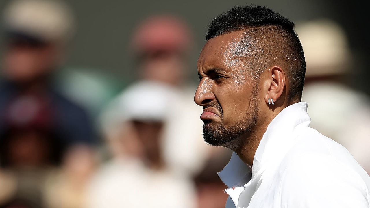 4th July 2019, The All England Lawn Tennis and Croquet Club, Wimbledon, England, Wimbledon Tennis Tournament, Day 4; A dejected Nick Kyrgios (AUS) in his match against Rafael Nadal (ESP)