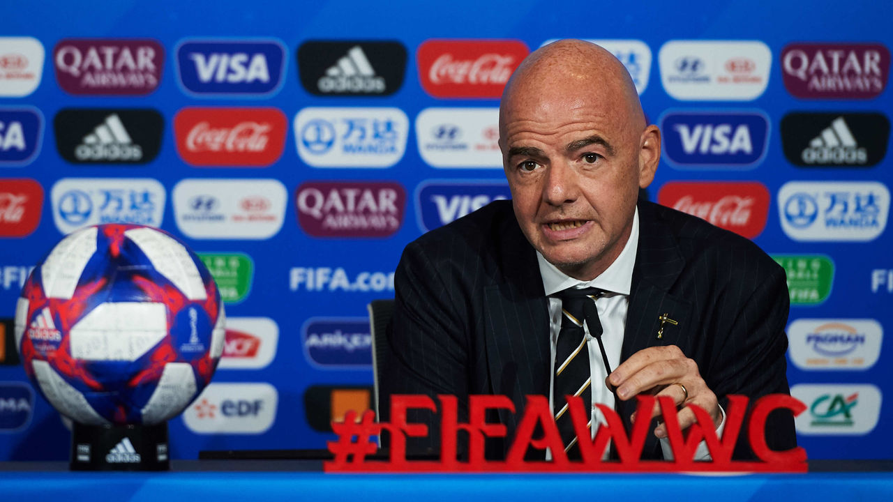 LYON, FRANCE - JULY 05: FIFA President Gianni Infantino answers questions during the FIFA Women's World Cup France 2019 Closing Press Conference at Stade de Lyon on July 05, 2019 in Lyon, France.