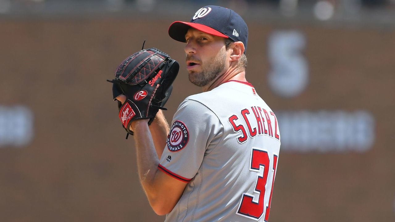 DETROIT, MI - JUNE 30: Max Scherzer #31 of the Washington Nationals pitches during the game against the Detroit Tigers at Comerica Park on June 30, 2019 in Detroit, Michigan. The Nationals defeated the Tigers 2-1.