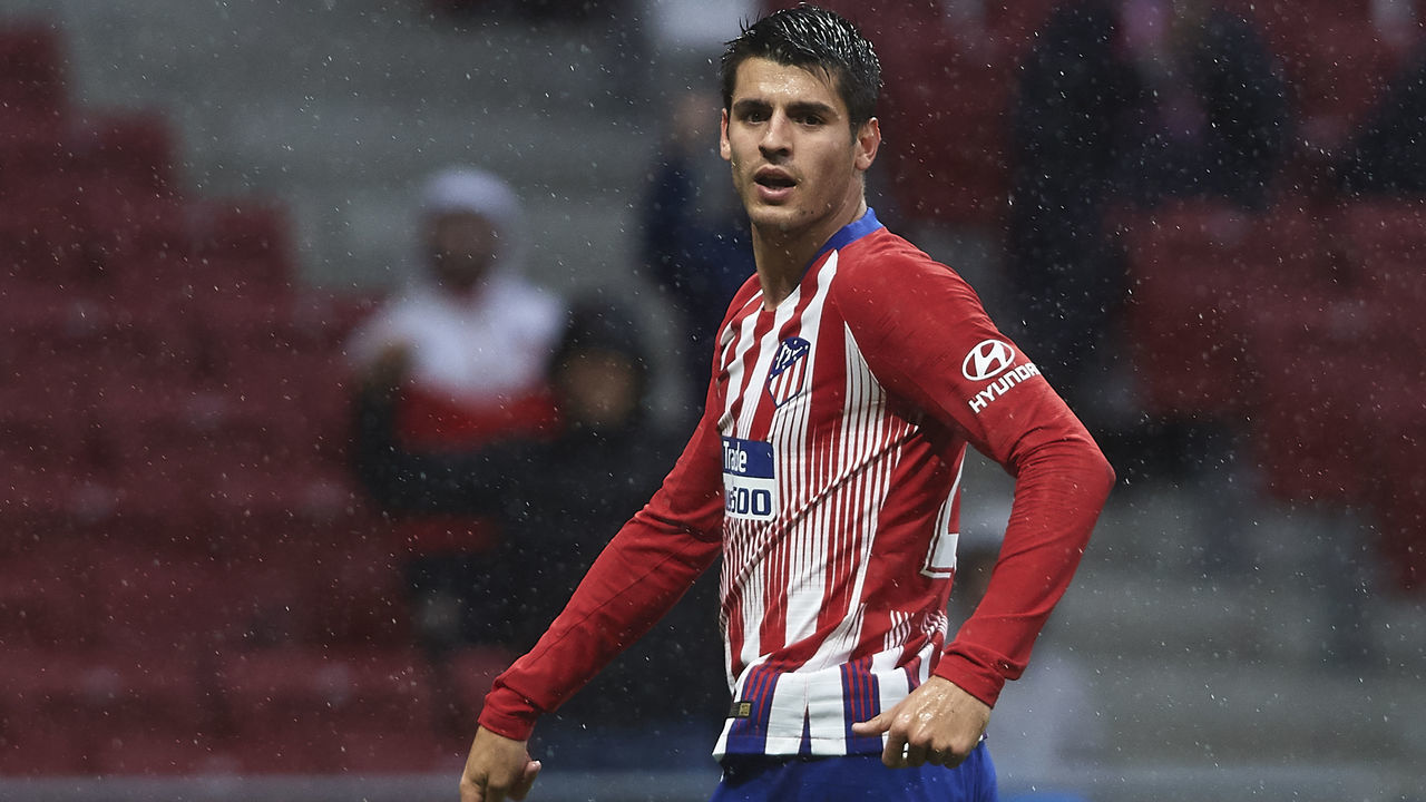 MADRID, SPAIN - APRIL 24: Alvaro Morata of Atletico de Madrid celebrates after scoring his team's first goal during the La Liga match between Club Atletico de Madrid and Valencia CF at Wanda Metropolitano on April 24, 2019 in Madrid, Spain.