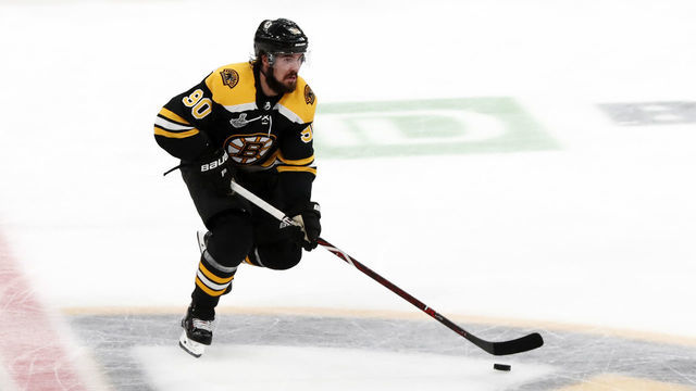 BOSTON, MA - JUNE 12: Boston Bruins left wing Marcus Johansson (90) in the neutral zone during Game 7 of the Stanley Cup Final between the Boston Bruins and the St. Louis Blues on June 12, 2019, at TD Garden in Boston, Massachusetts.