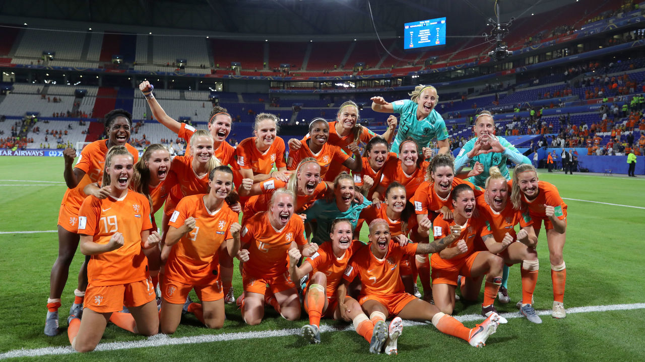 Netherlands players celebrate after the final whistle Netherlands v Sweden - FIFA Women's World Cup 2019 - Semi Final - Stade de Lyon 04-07-2019 .